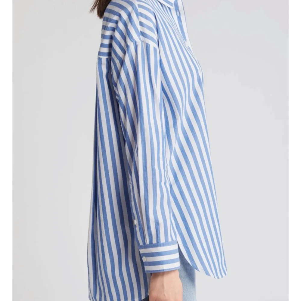 Madewell Oversized Blue and White Striped Button Down Shirt - Picture 3 of 4
